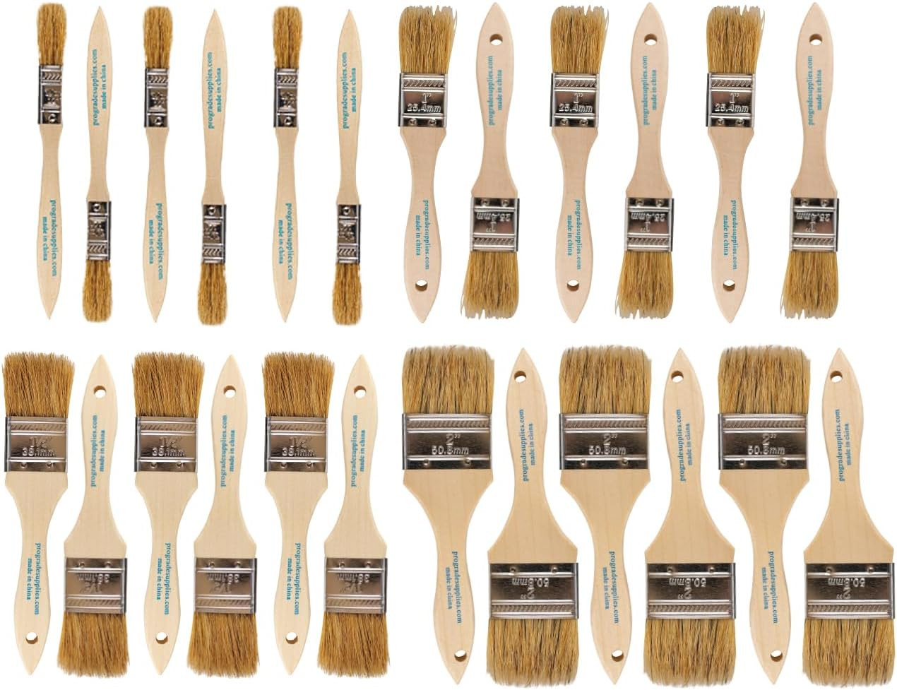 - Chip Brush – Paint Brush Set – 24 Pack - Natural China Bristle Paintbrush Set