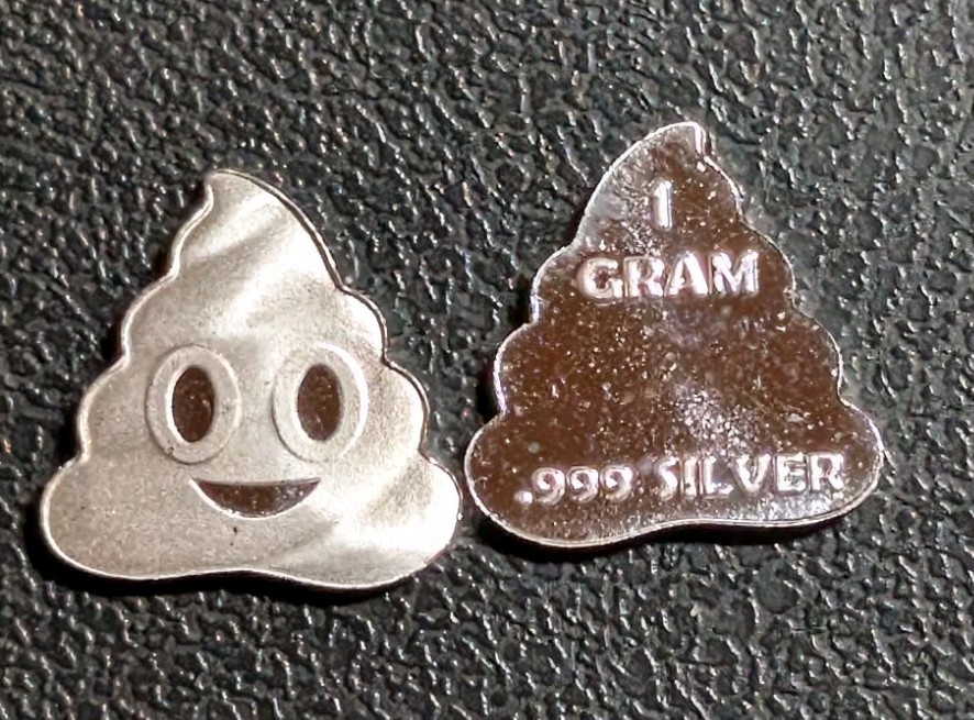 2- Poop emoji shaped  .999 Fine Silver grams Great for gifts or collectors! GR