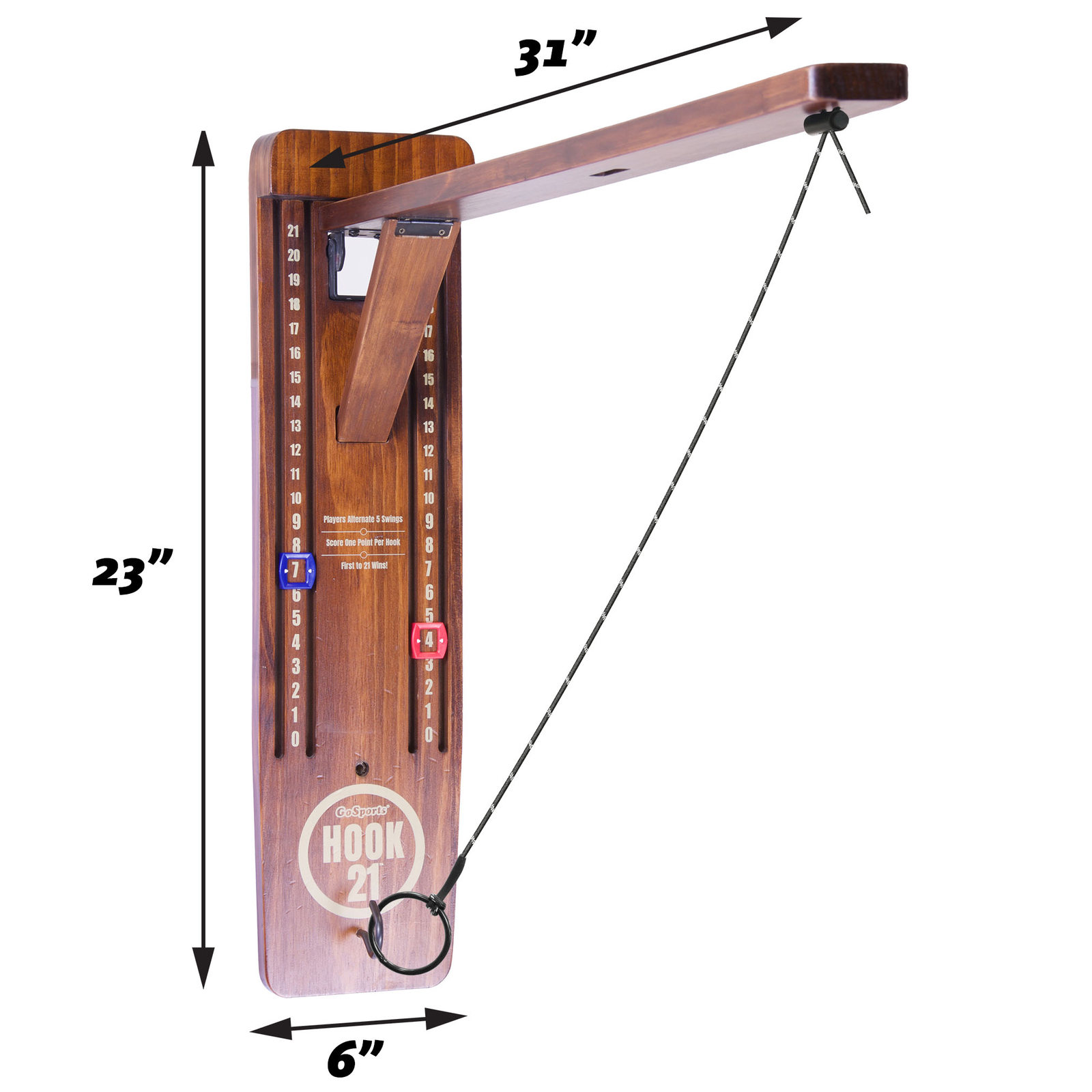 GoSports Hook21 Ring Swing Game -Ring Toss Game with Foldable Arm - Brown