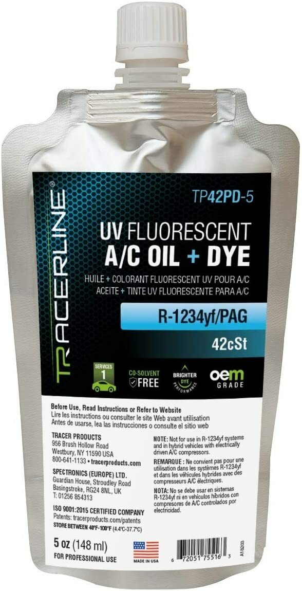 Tracerline Spectronics TP42PD-5 R-1234yf/PAG Oil + UV Dye, 5oz Foil Pouch