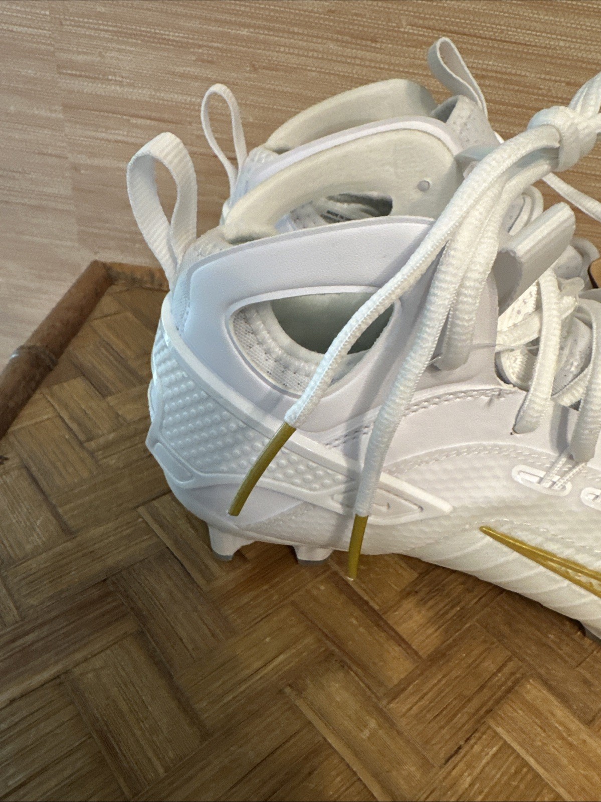 Nike Huarache 9 Elite Mid Lax White-Met Vivid Gold Lacrosse 6.5-10 FD0088-100