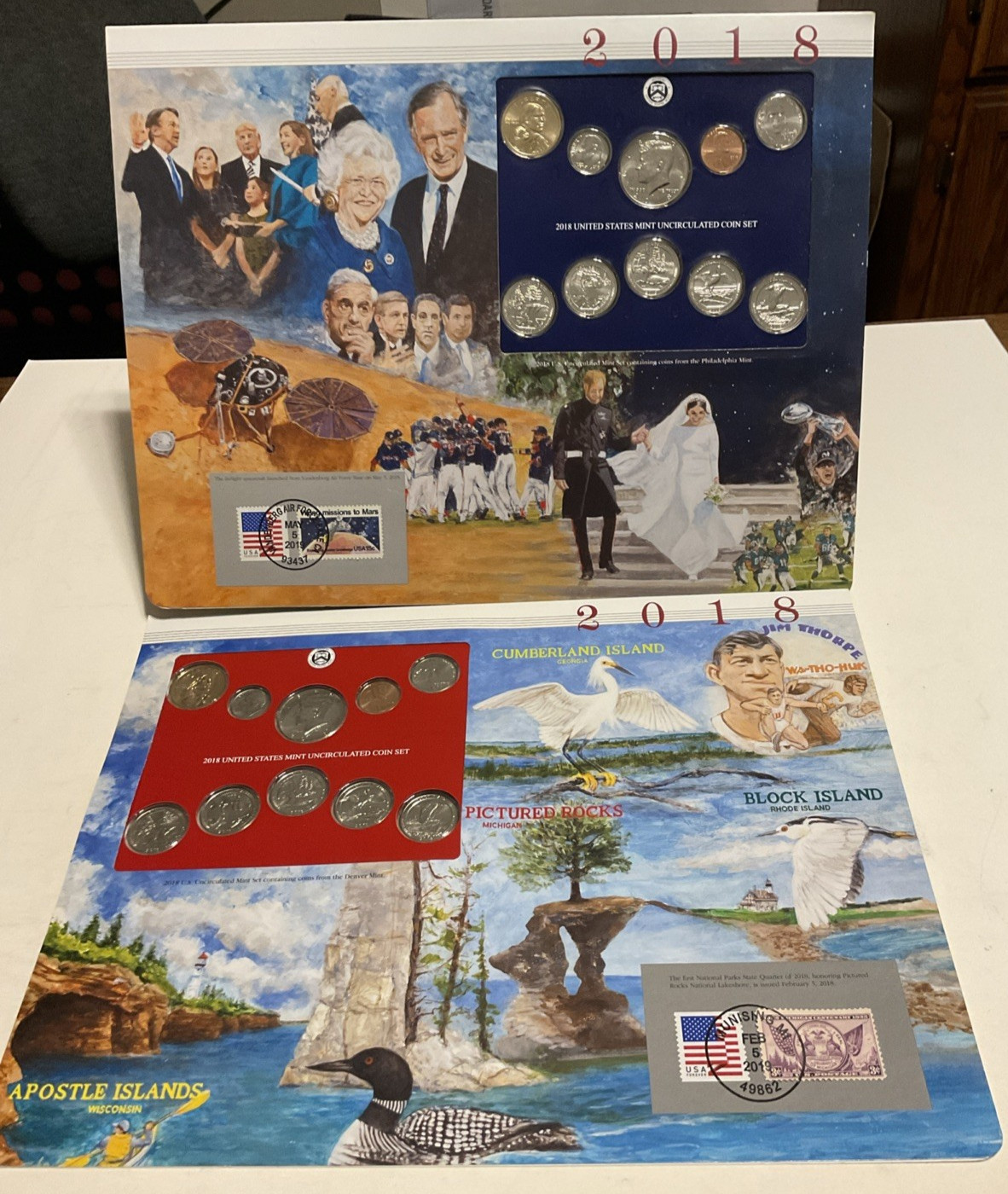 2018 P/D Uncirculated Mint Set Postal Commemorative Society Coin & Stamps