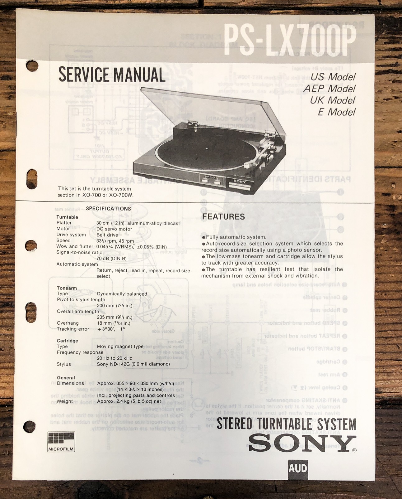 Sony PS-LX700P Record Player / Turntable Service Manual *Original*