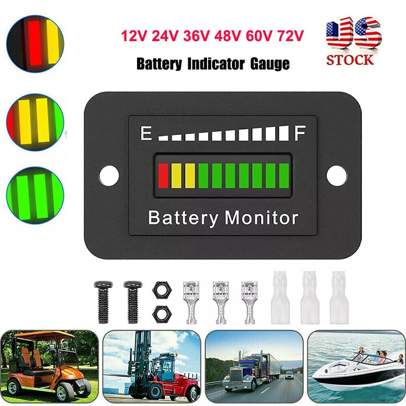 LED Battery Level Display Monitor For Golf Cart RV Boat Battery 12V 24V 36V 48V