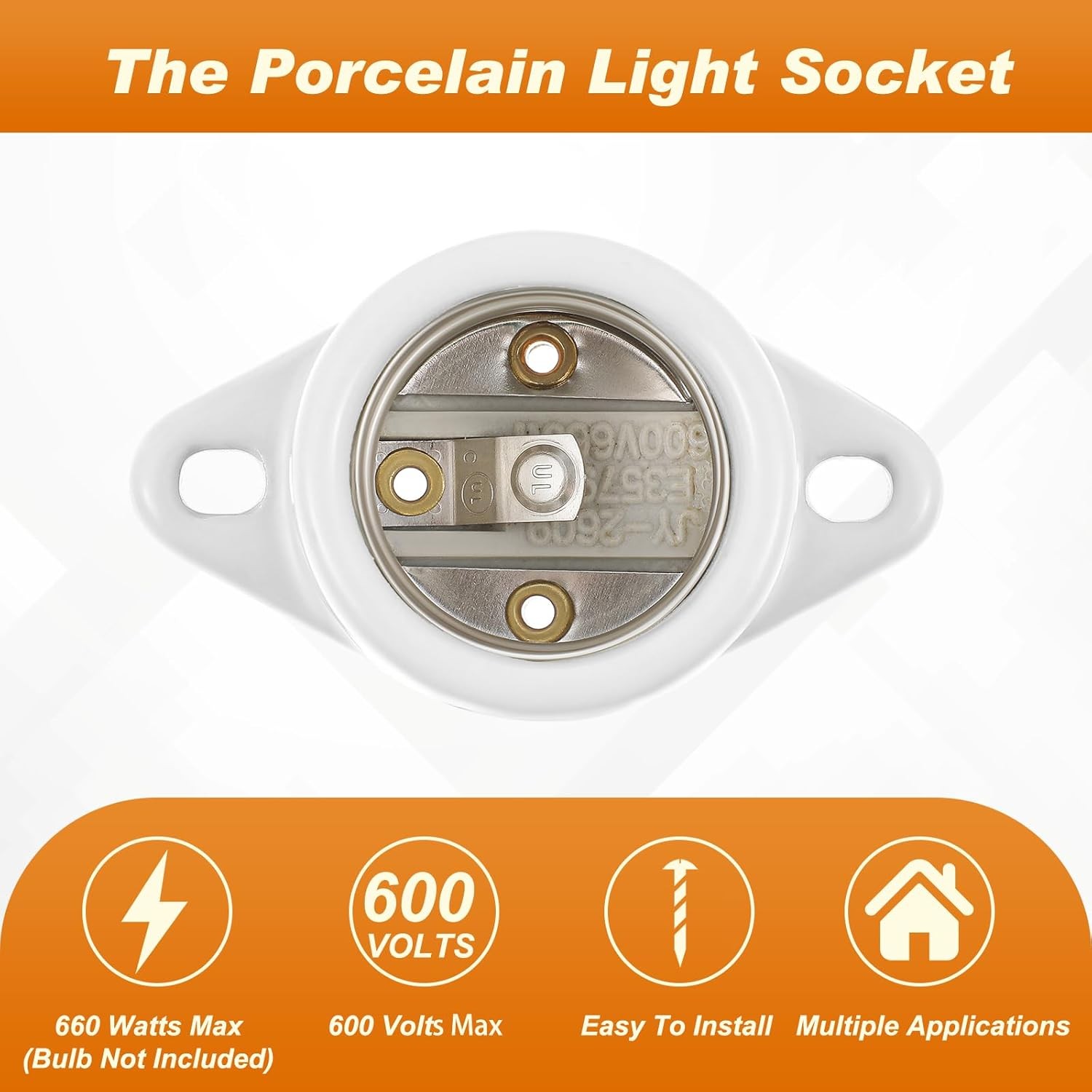 6 Pcs E26 Light Socket Porcelain Lamp Holder Medium Keyless white