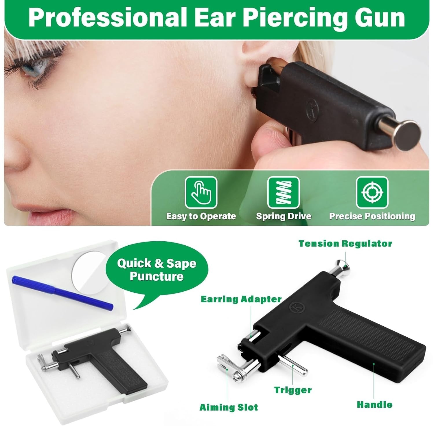 Reusable Ear Piercing Gun Kit, Professional Ear Piercing Machine with Stainle...