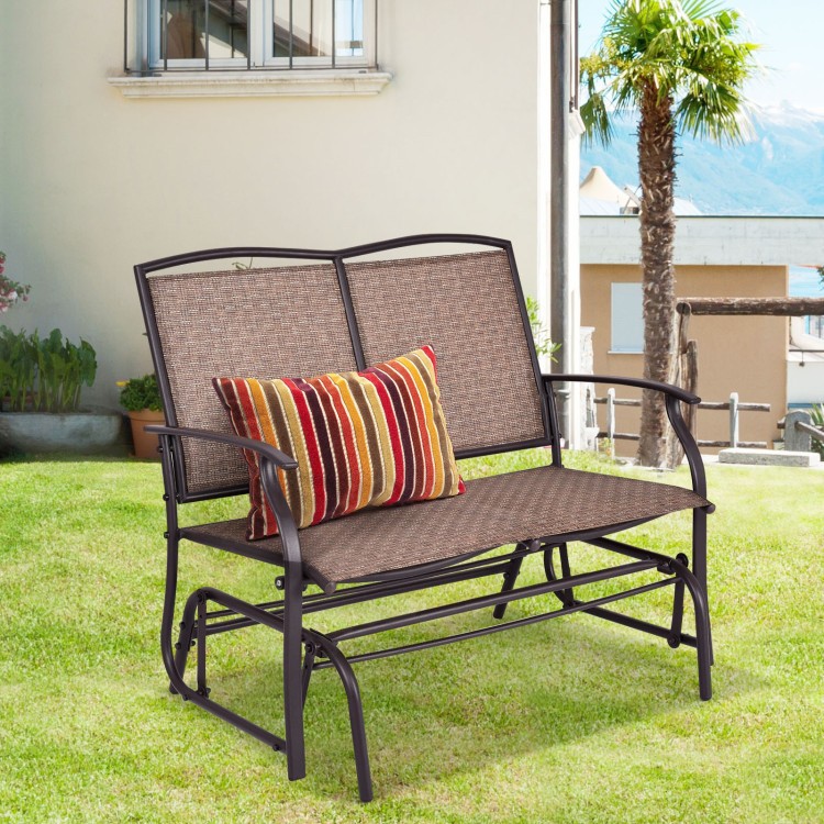 Dual-Person Steel Rocking Loveseat 41.3x28.1x36.6in 396lb Texilene Brown