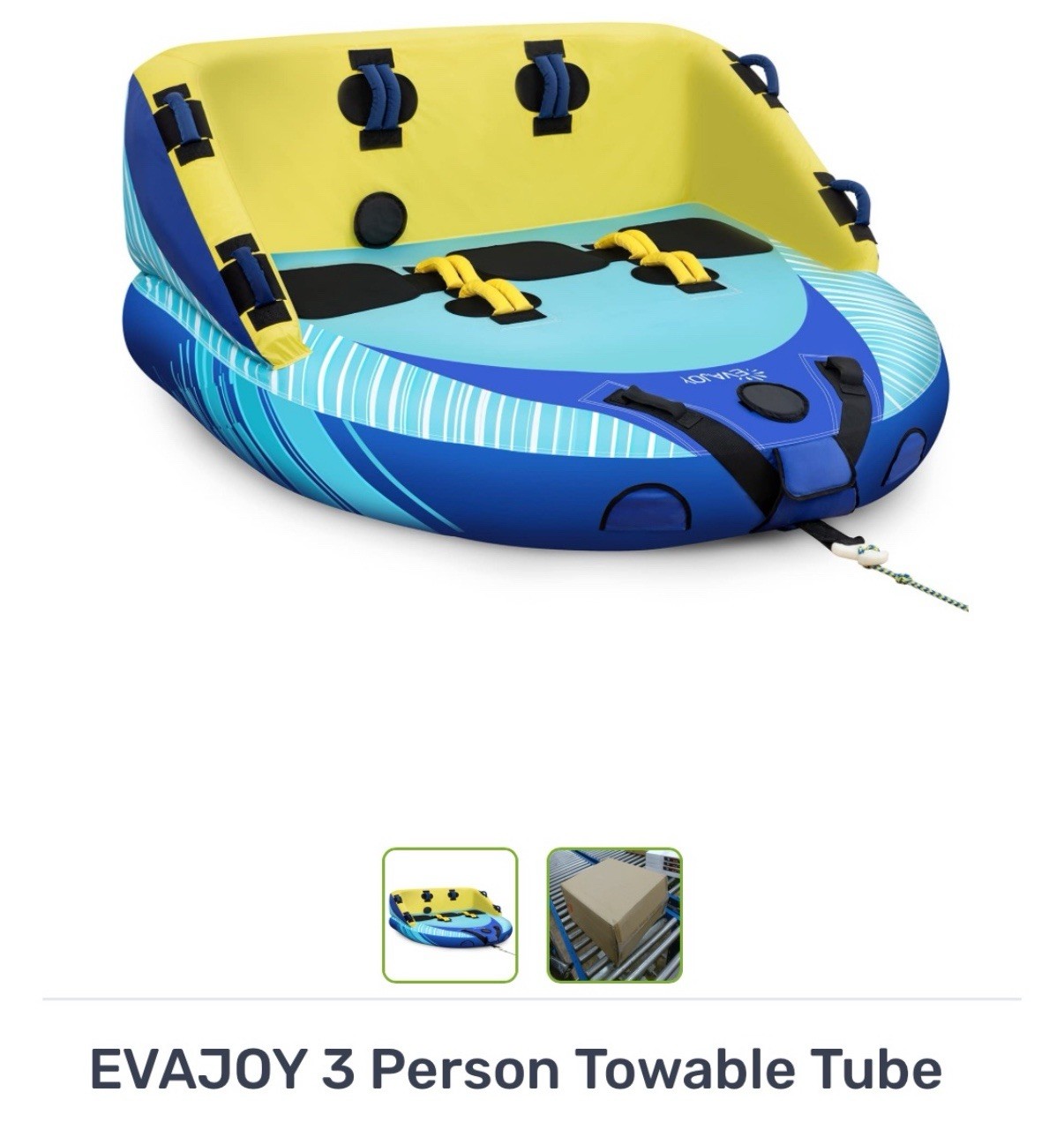 EVAJOY 3 Person Towable Tube for Boating, Inflatable Tow Behind For Lake