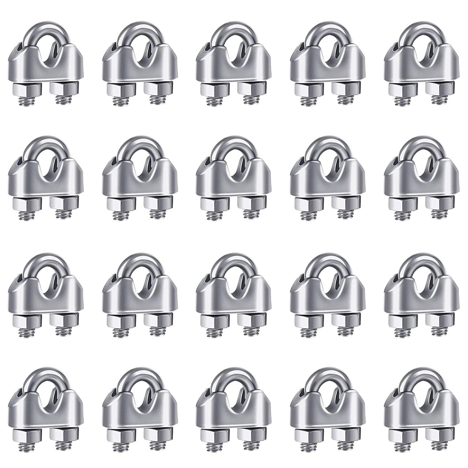 YAMASO 20PCS 3/16 Inches M5 Stainless Steel Wire Rope Cable Clip Clamp Silver