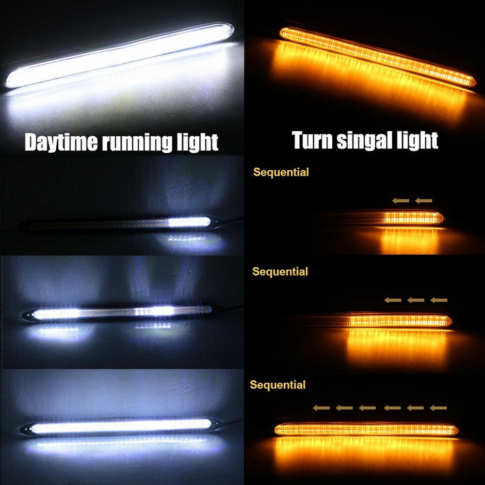 2pcs DRL Headlight Strip LED Light Daytime Running Sequential Turn Signal Lamp