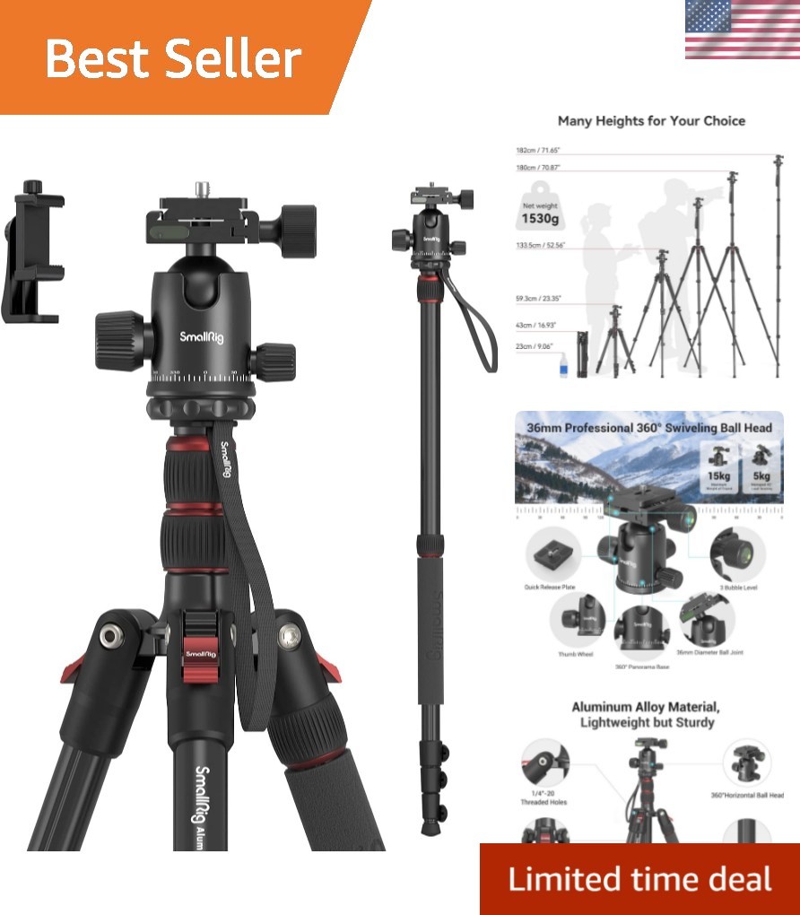 Lightweight 71" Tripod/Monopod - Foldable Design for Outdoor Photography