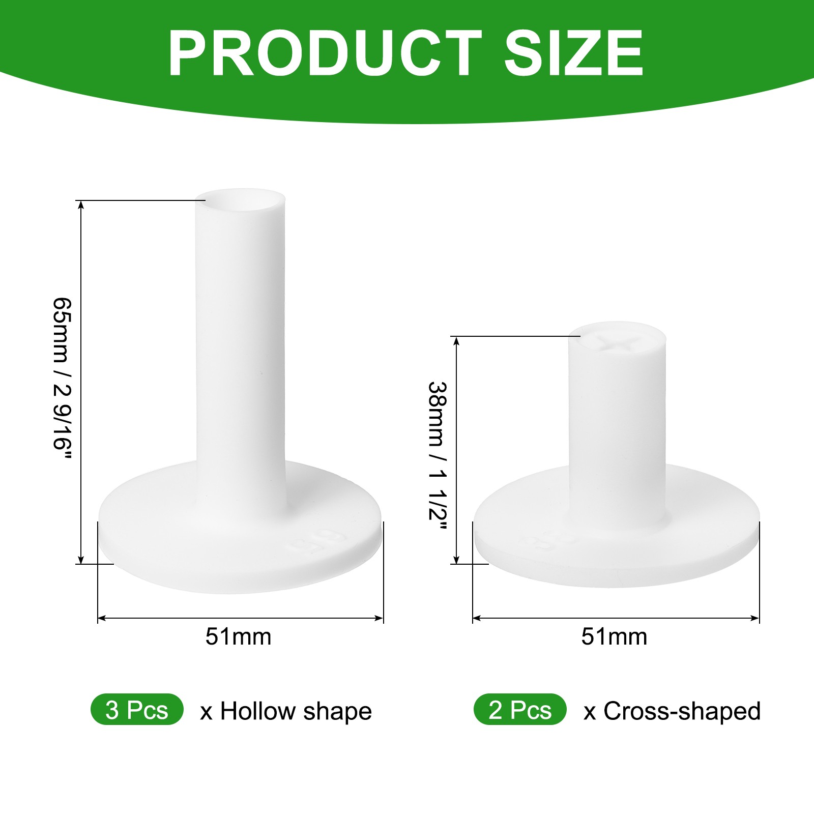 Driving Range Tee Holders Golf, 2 Pcs 1 1/2" & 3 Pcs 2 9/16" & Rubber & White