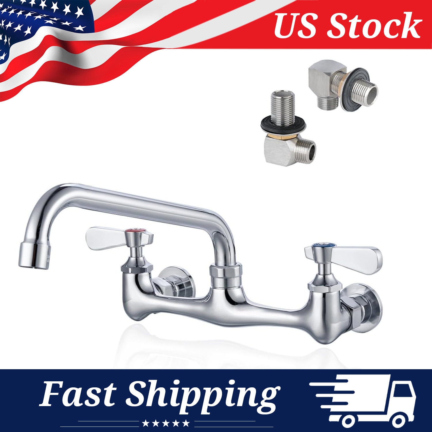 Wall-Mounted 8" Swivel Spout Commercial Kitchen Faucet, 8 Inch Center