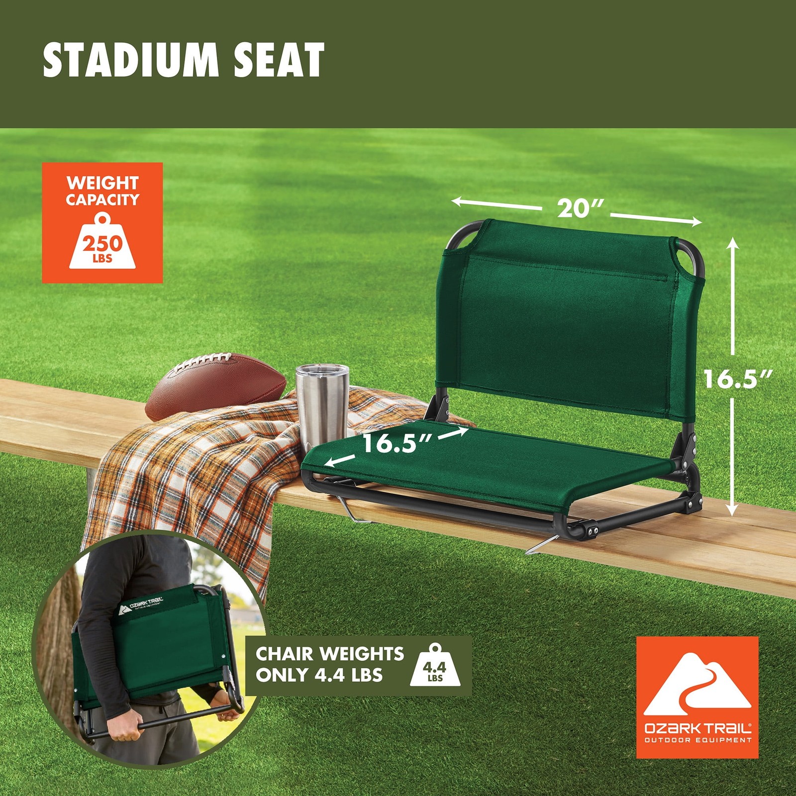 Ozark Trail Stadium Seat Dark Green