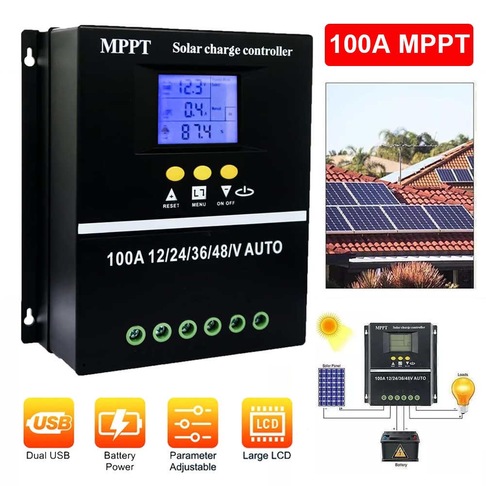 4000W MPPT 12V/24V/36V/48V Solar Charge Controller Tool 100A LCD Dual USB