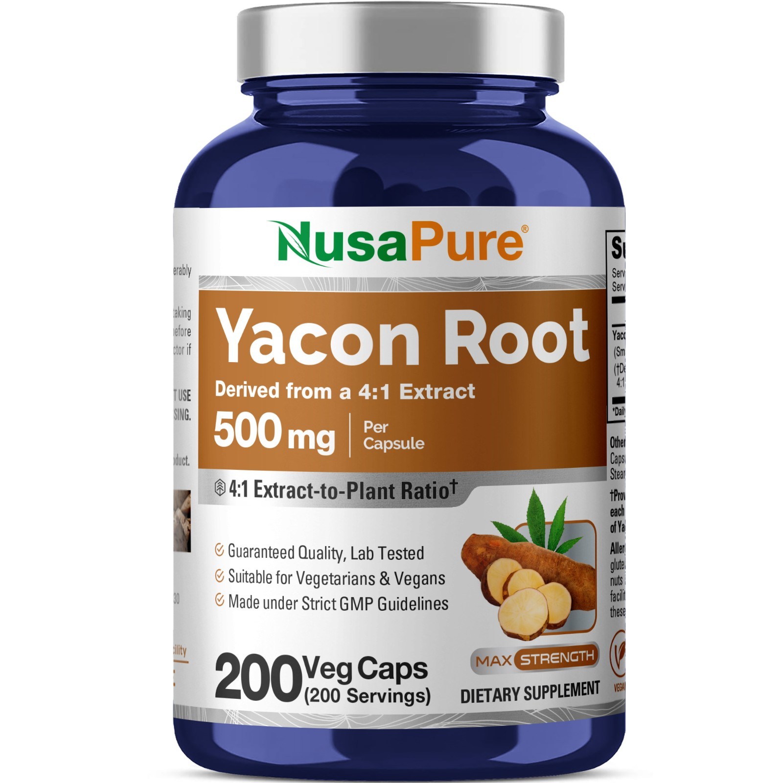 NusaPure Yacon Root Capsules, 500 mg, 200 Veg Capsules