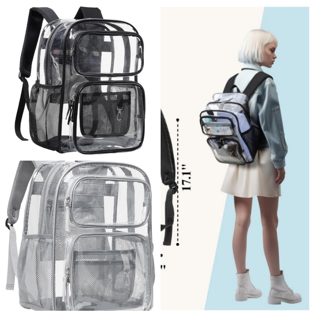 Large Clear PVC Backpack Heavy Duty School Work College Bag Transparent Bookbag