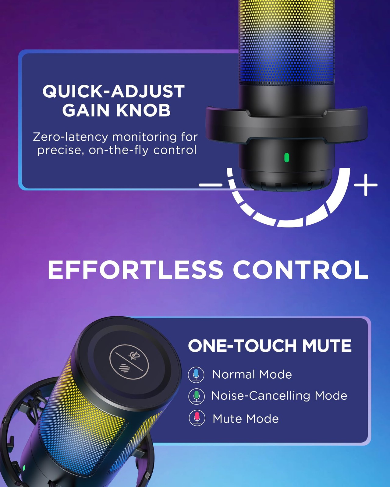 Gaming USB Microphone with Noise Cancellation for Streaming & PC