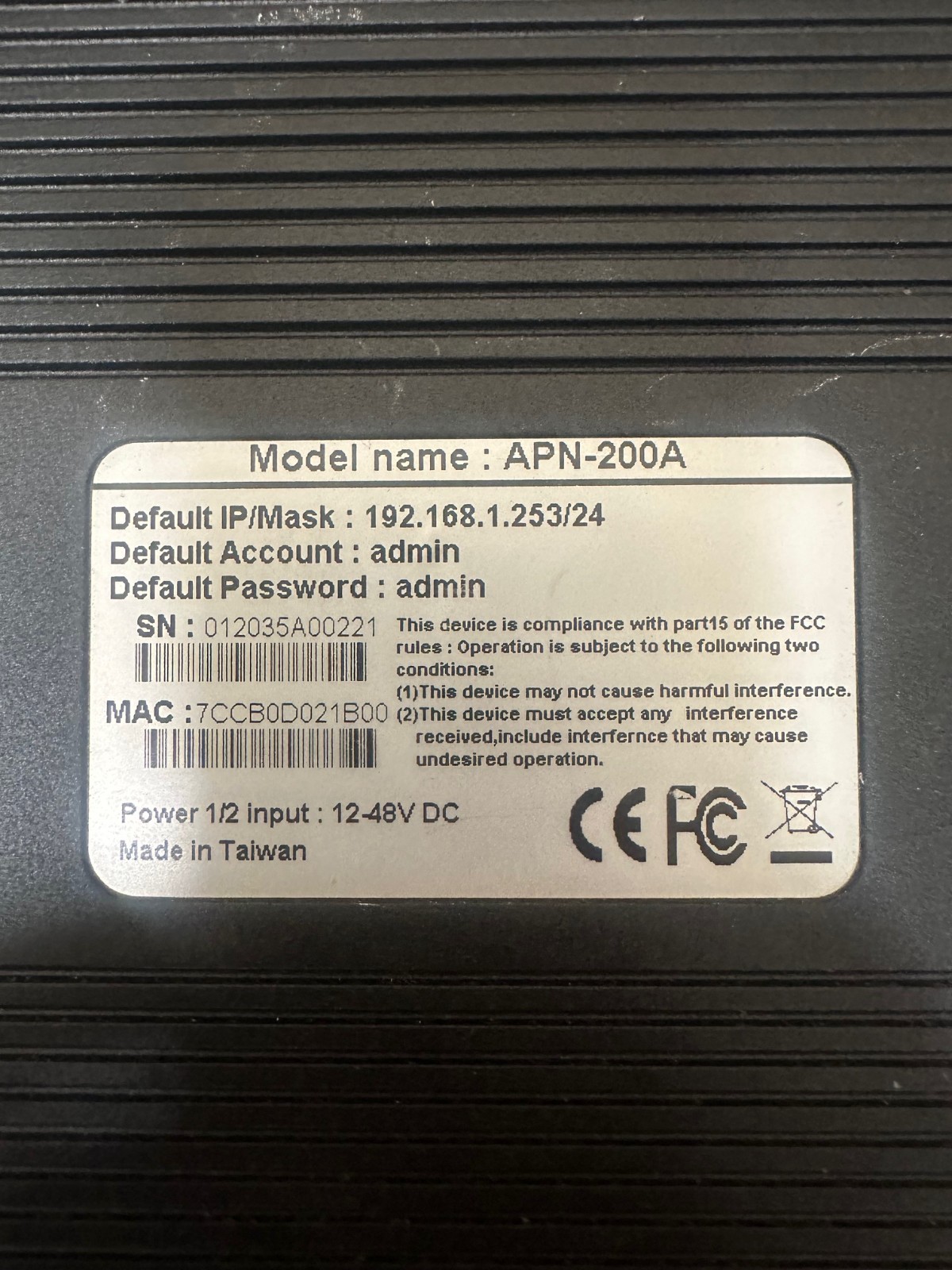 AiroLinx APN-200A Industrial Wireless LAN Access Point