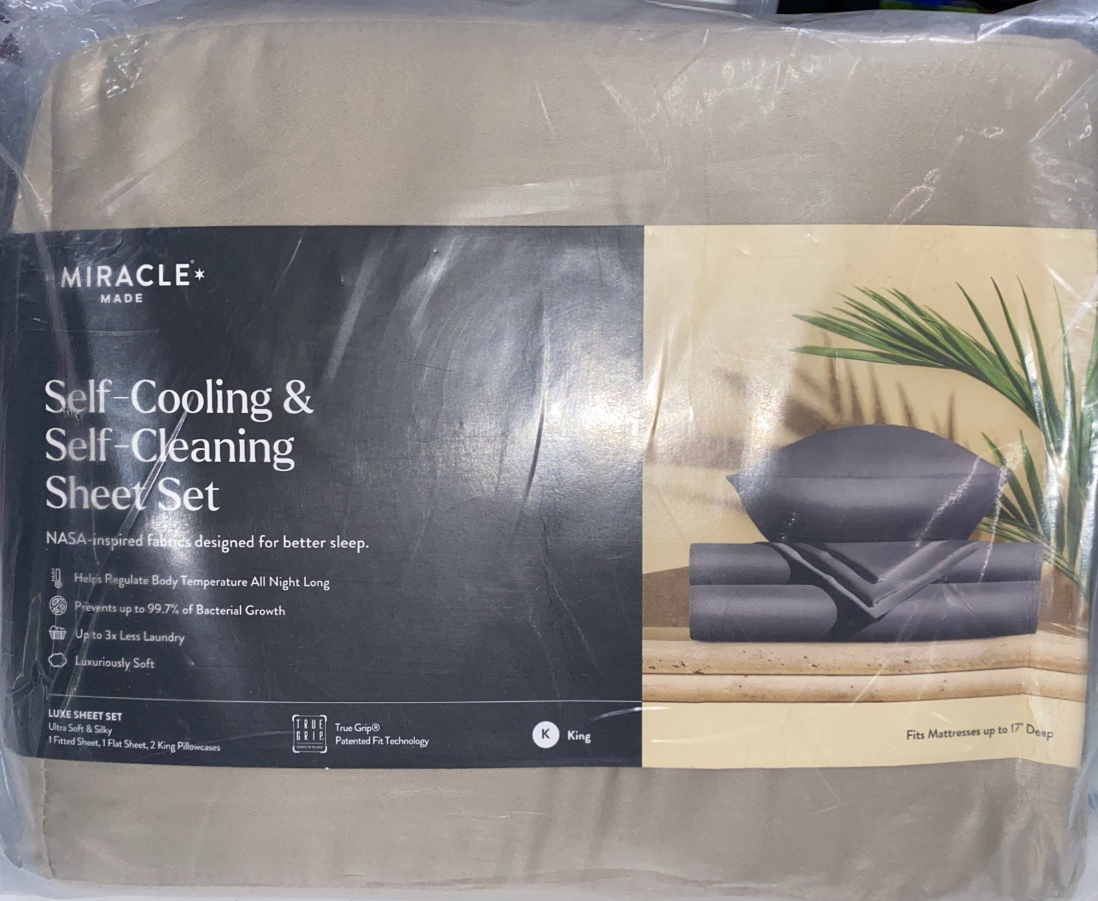 Miracle Made Extra Luxe Self-Cooling Self-Cleaning King Sheet Set Sand