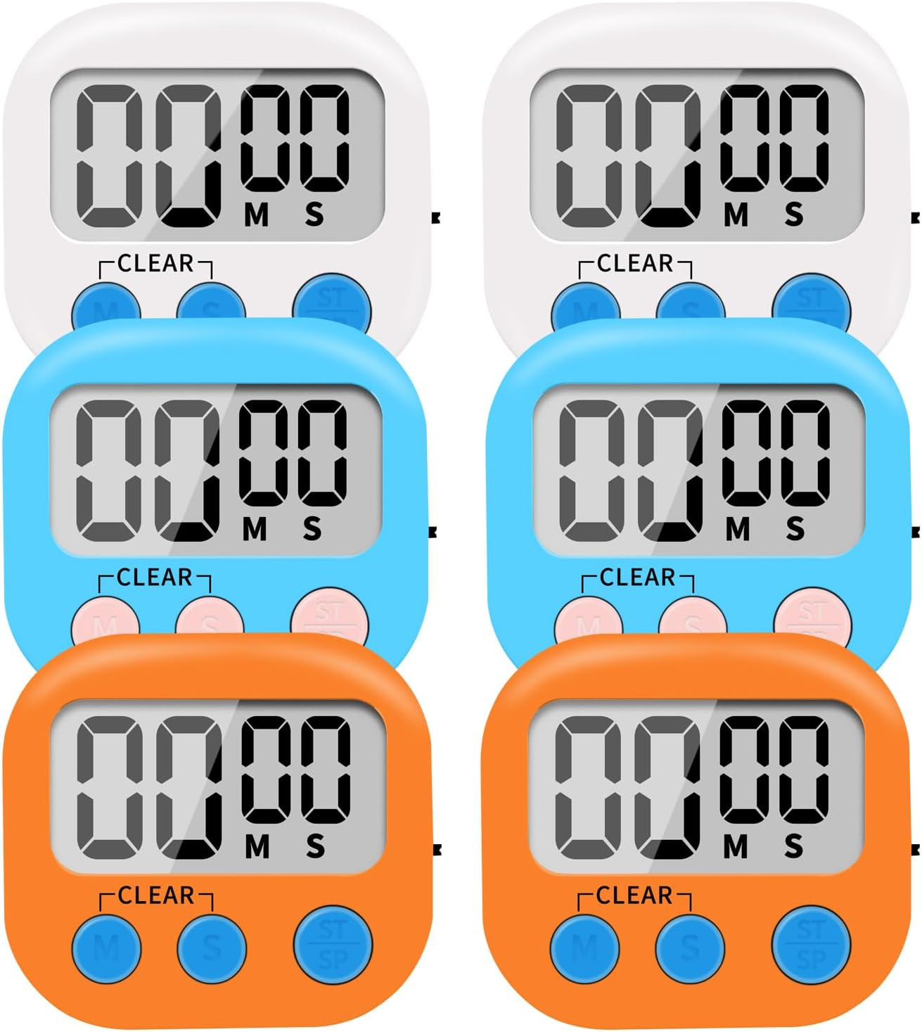6 Pack Small Digital Kitchen Timer Magnetic Back and On/Off Switch,Minute Second