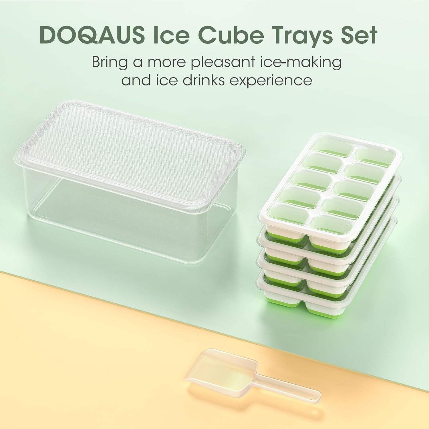 Complete Ice System: 4 Pack Stackable Silicone Ice Trays for Cocktails & Coffee