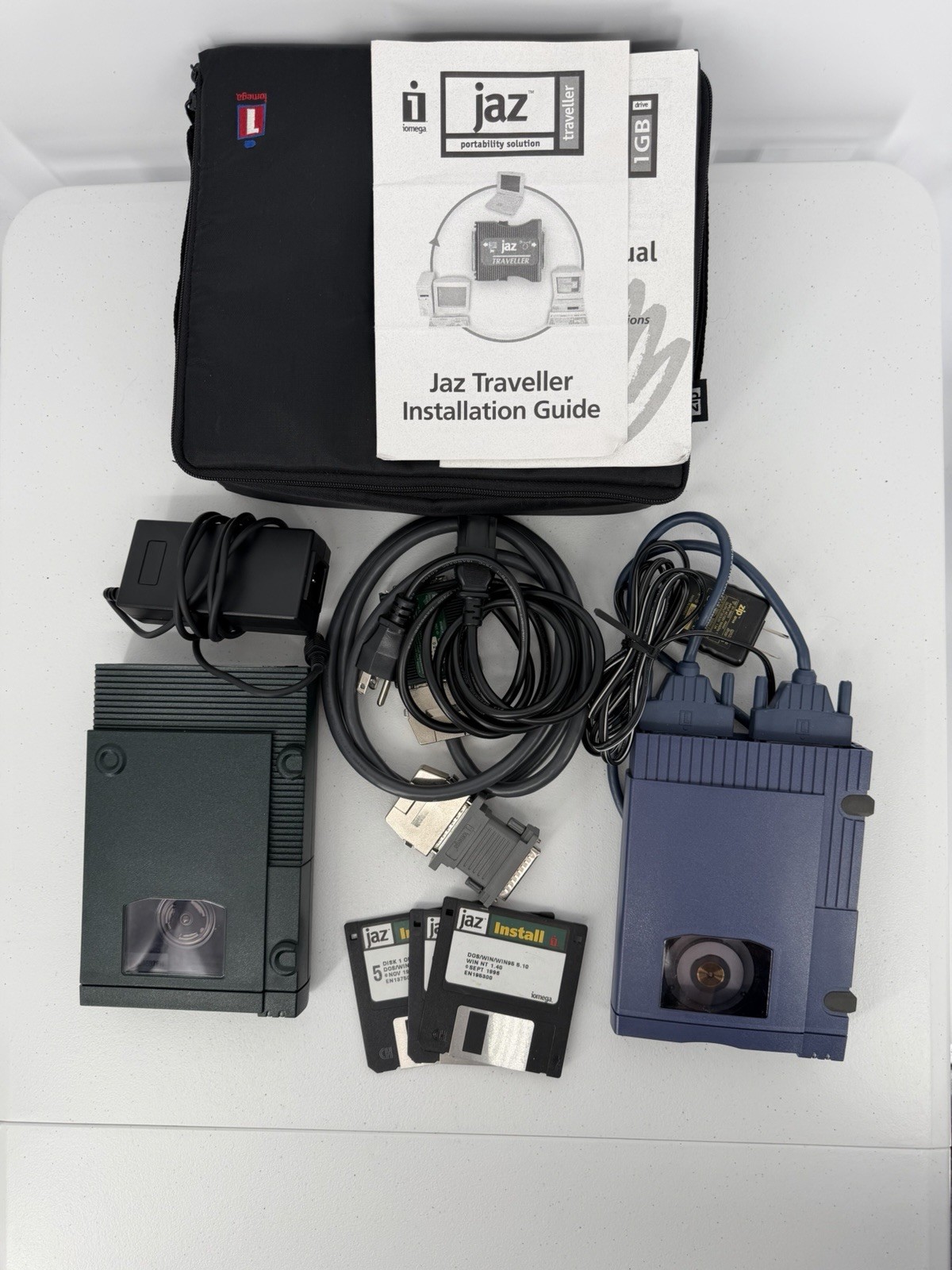 Lot Iomega Zip Disk 100 Jaz 1GB External Drive Unit Power Cord Cords Untested