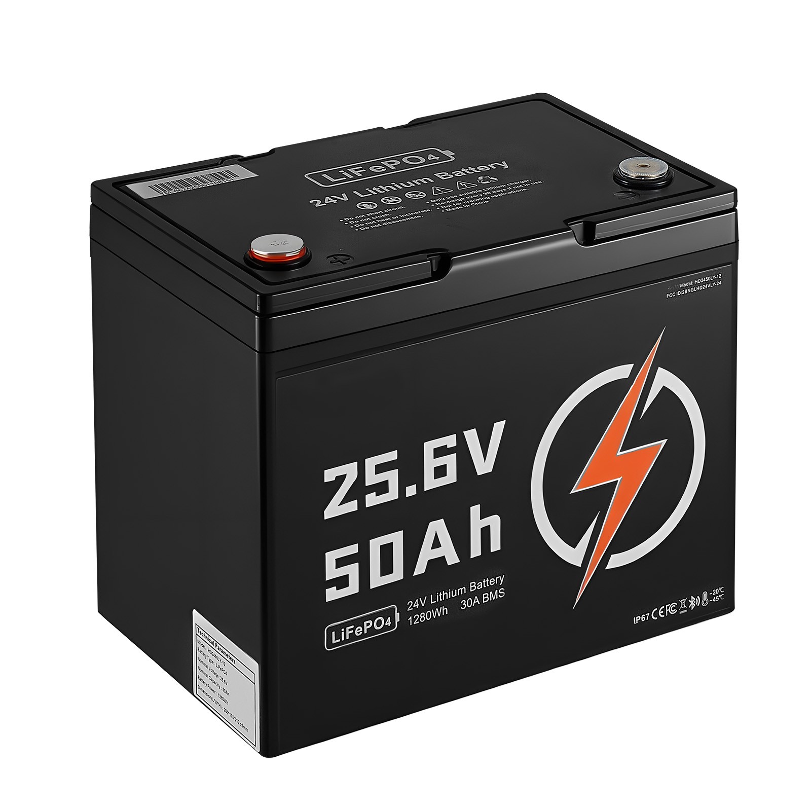 Uimoso 24V 50Ah LiFePO4 Lithium Battery with Bluetooth and 30A BMS