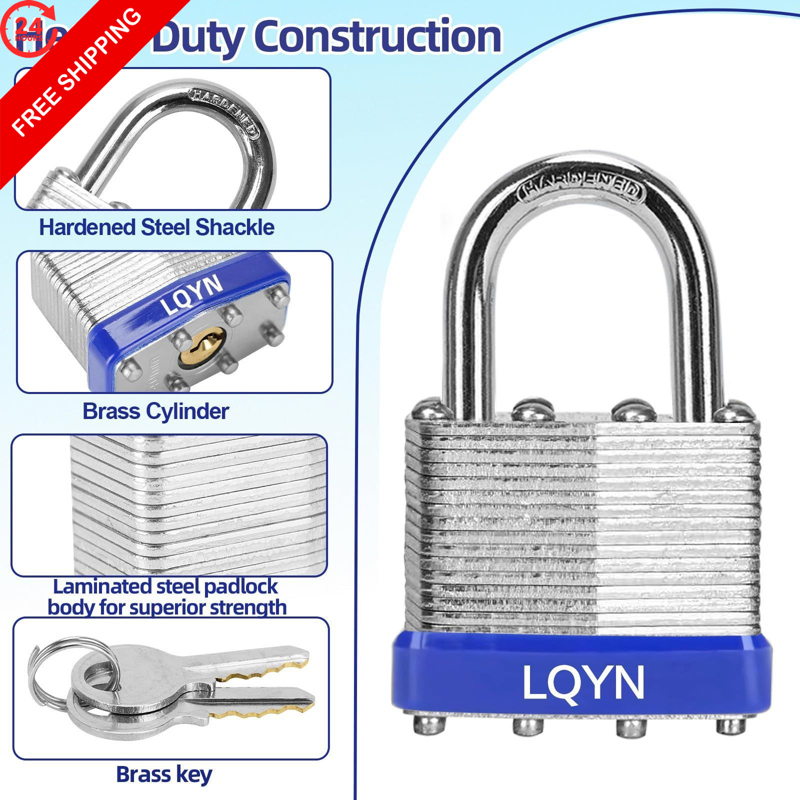 Padlocks with Same Key, LQYN 6 Pcs 6 Pack Blue, 6Pcs Keyed Alike-Blue