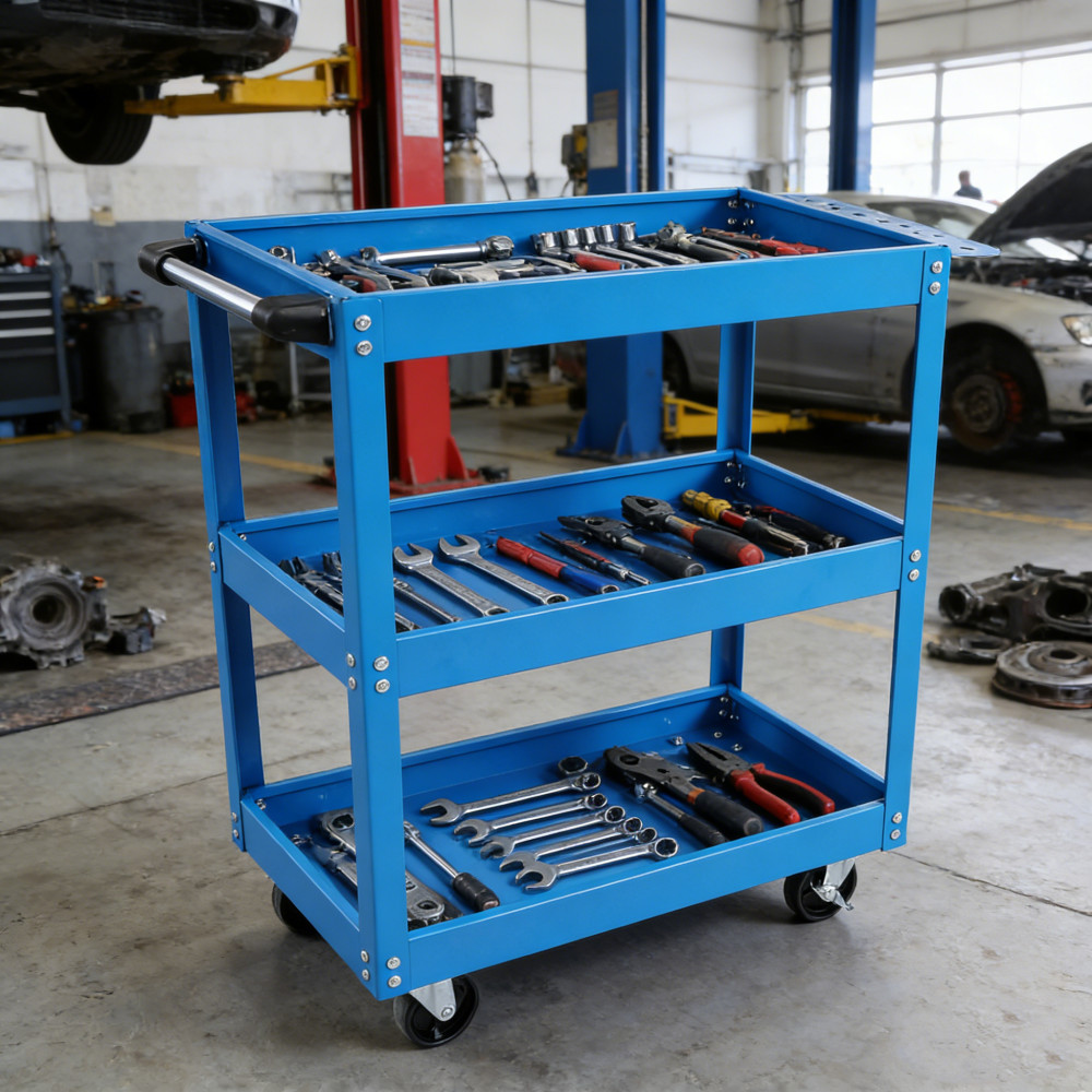 Tool Cart on Wheels, 3 Tier Rolling Mechanic Tool Cart, Heavy Duty Steel Utility