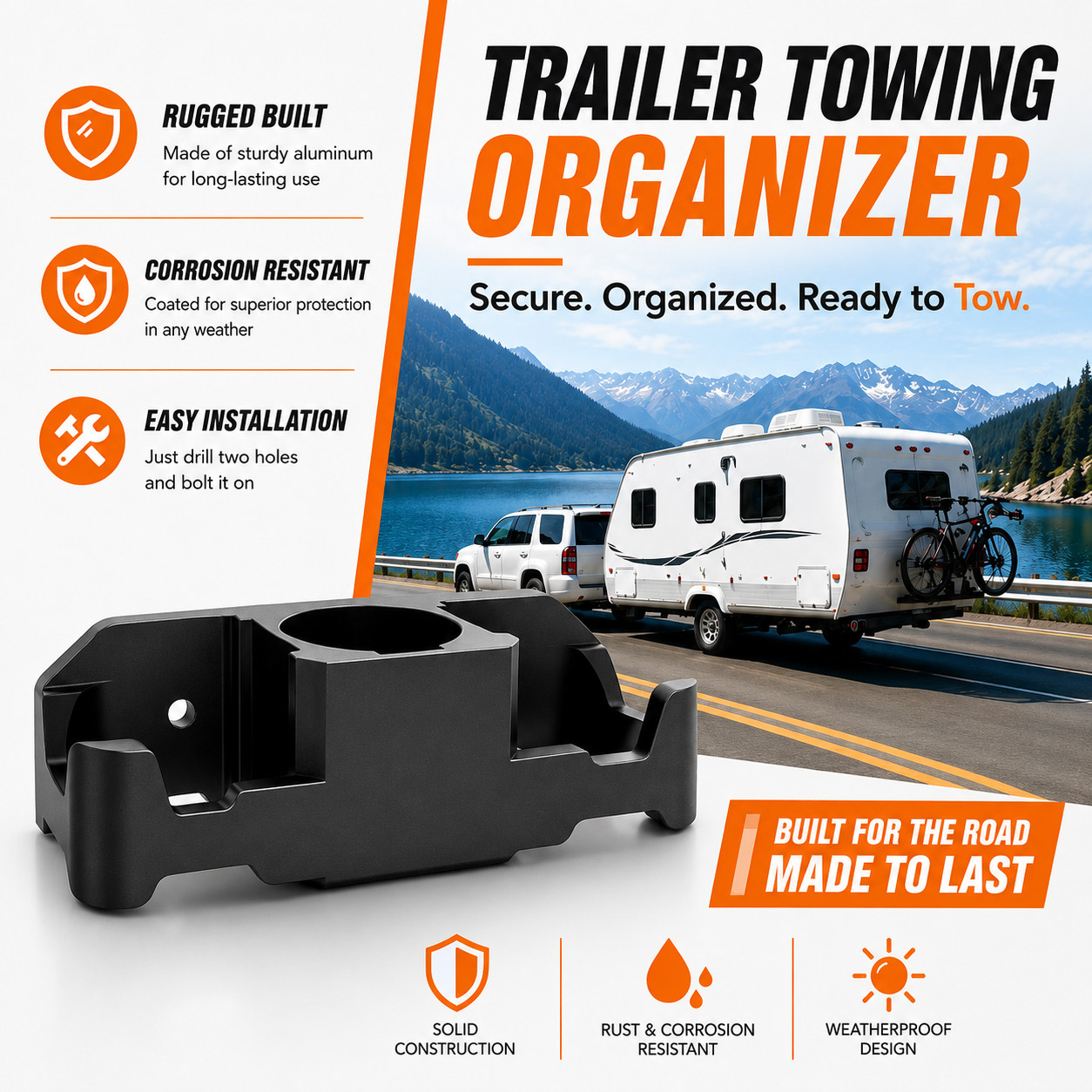 Trailer Towing Organizer for 7 Way Plug Hook Chain Cable Wire Harness Holder Kit