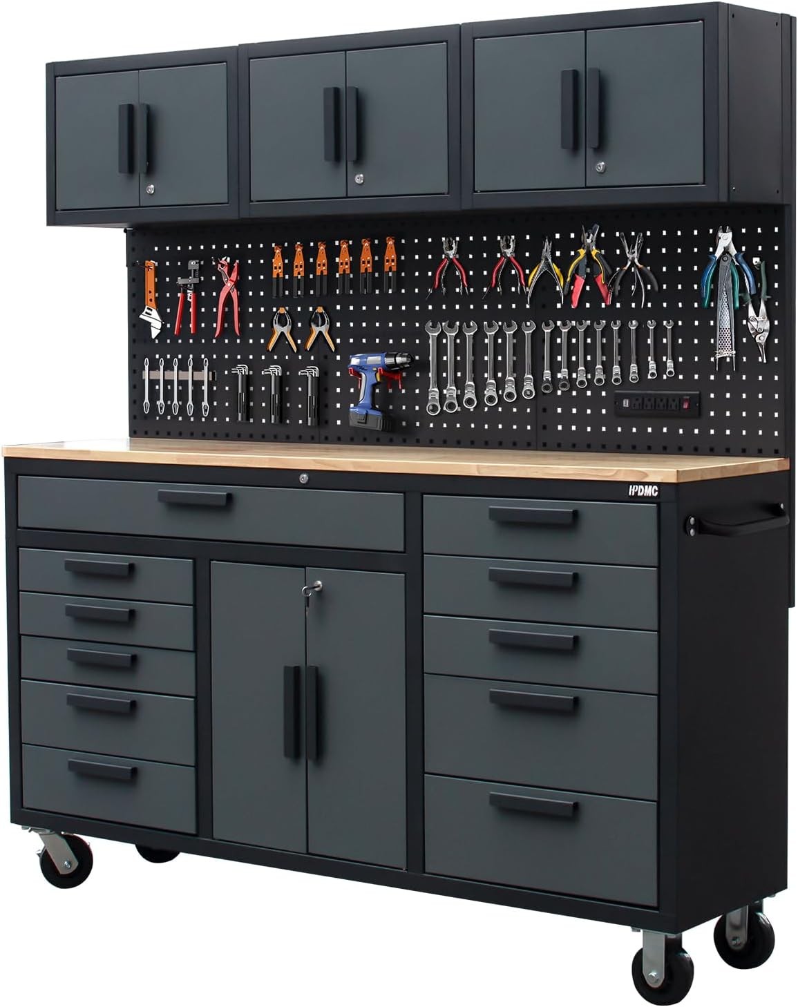 72 in Heavy-Duty Mobile Garage Workbench Storage Tool Chest With Power Strip
