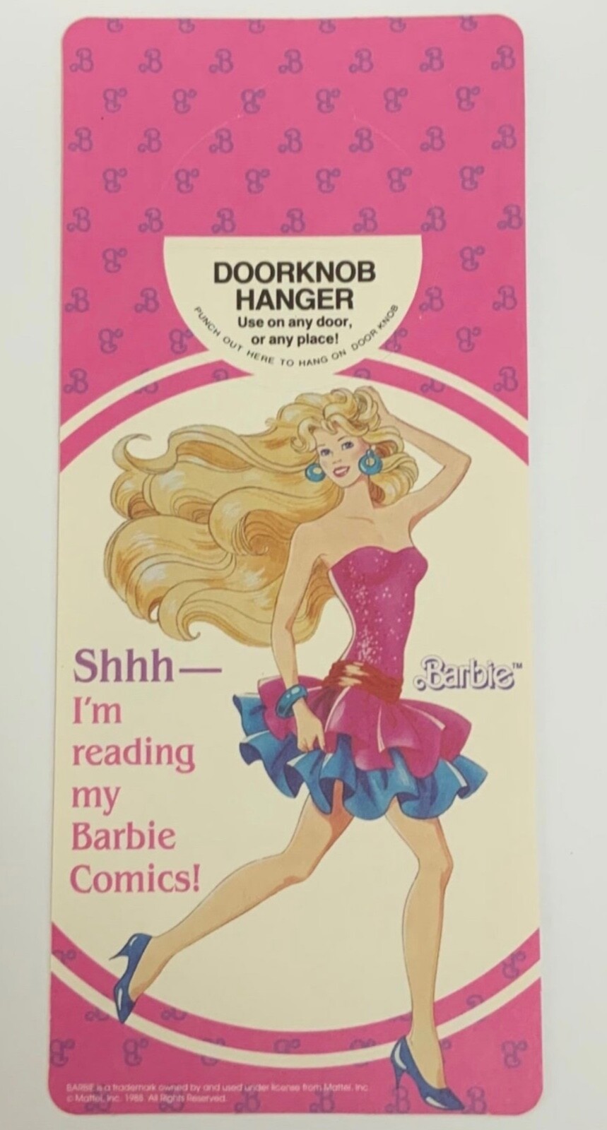 Barbie Doorknob Hanger 1988 Marvel Comics Mattel Shhh-I’m Reading My Comics