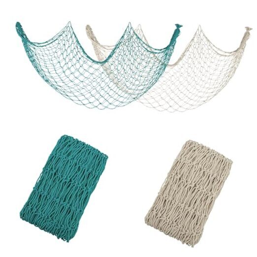 Decorative Fishing Net 5x10 ft, 2 Pack Large Beige & Aqua Picture beige-aqua-12