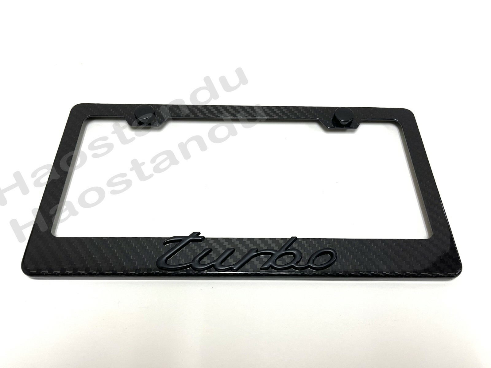 1x (Black) TURBO 3D Emblem Real 3K TwillWeave CARBON FIBER License Plate Frame