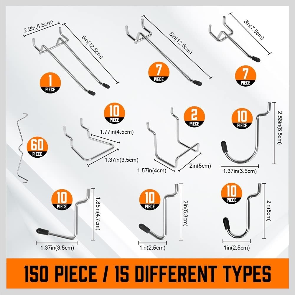 Heavy-Duty 150-Piece Pegboard Hook Set - Rust Resistant & Versatile Storage