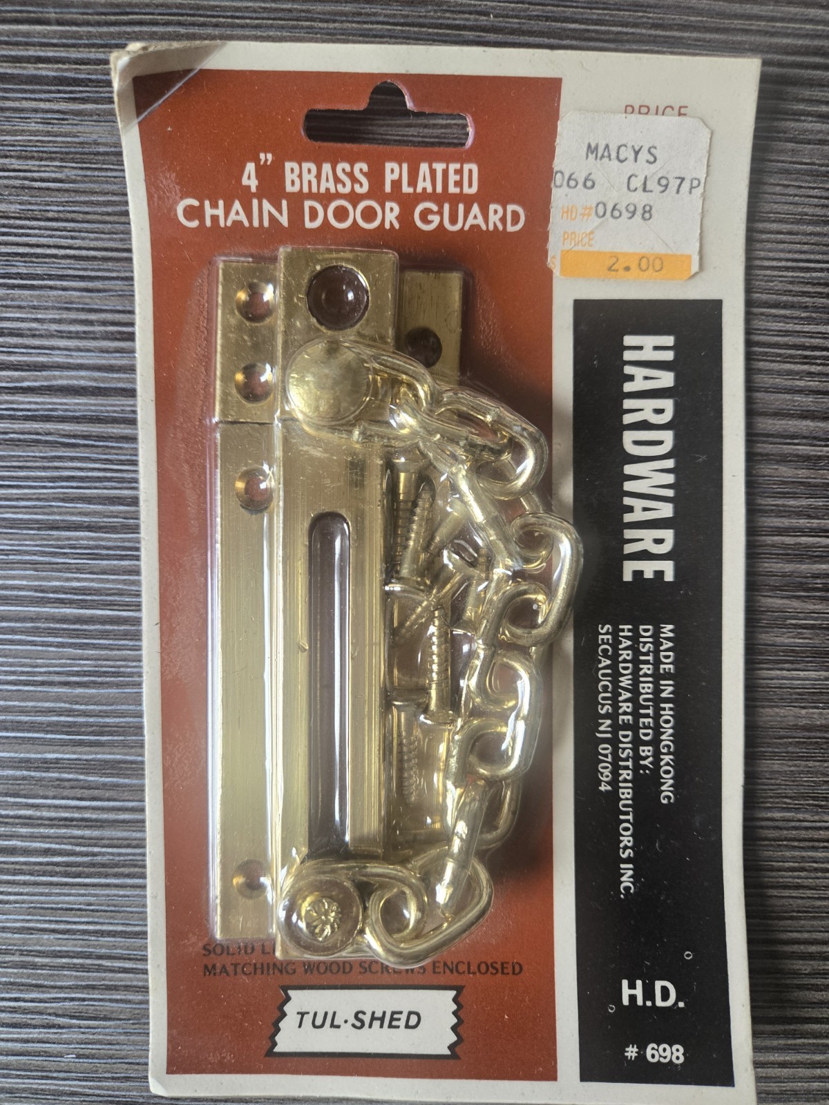 Vintage 4" Brass Plated Chain Door Guard Polished Brass Tul-shed # 698 New OS