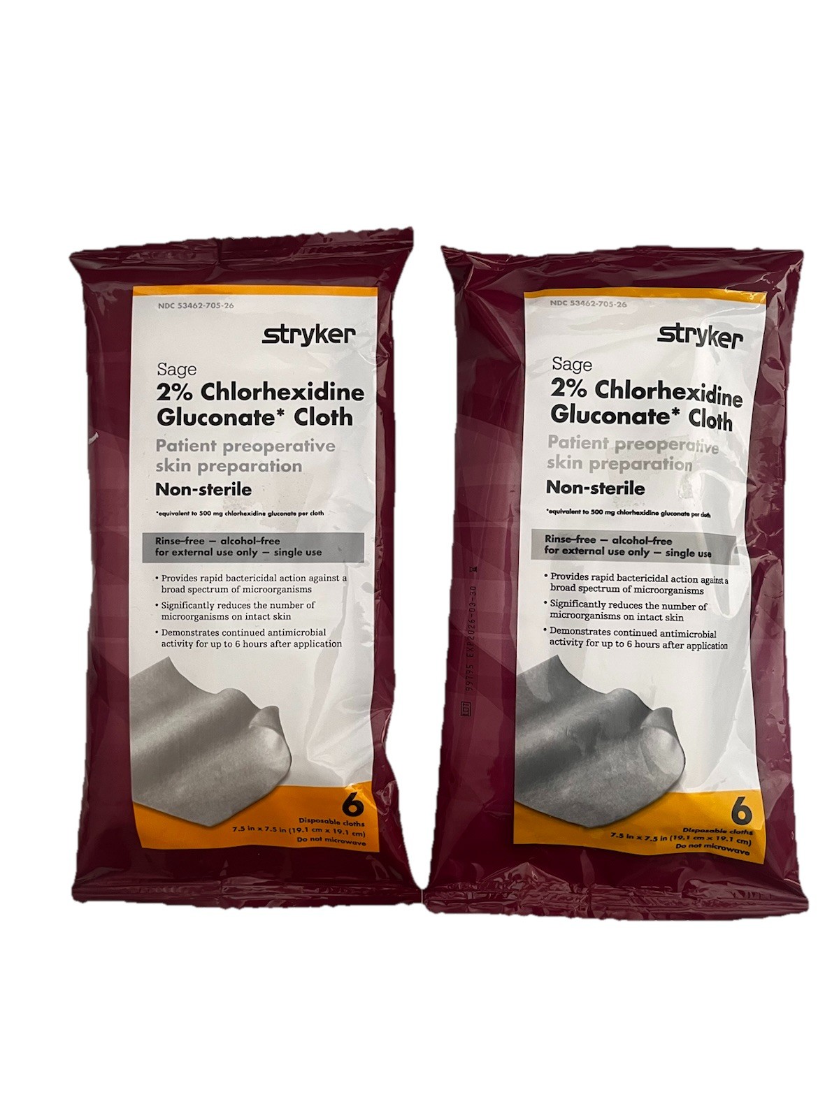 12 Stryker 9717 2% Chlorhexidine Gluconate Cloth PreOp Prep 2pk of 6