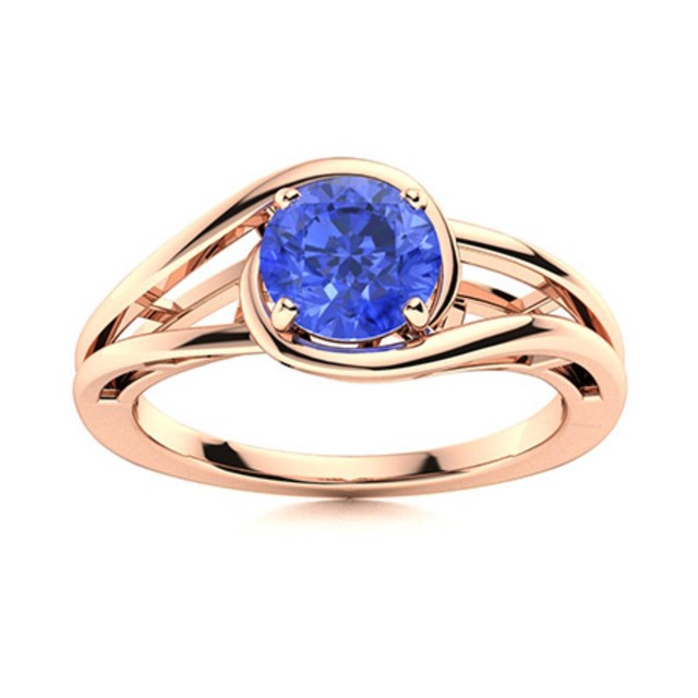 Solitaire 5MM Round Tanzanite 925 Sterling Silver Rose Plated Split Shank Ring
