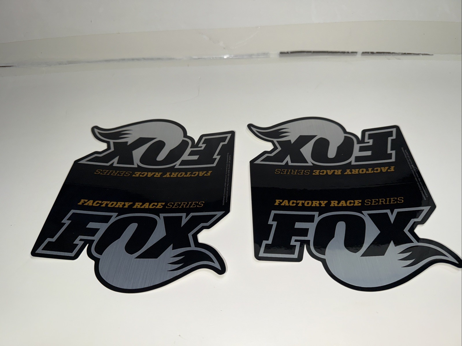 Lot Of 2 Fox Shocks SHOX Silver Logo Reservoir Stickers Factory Race Series
