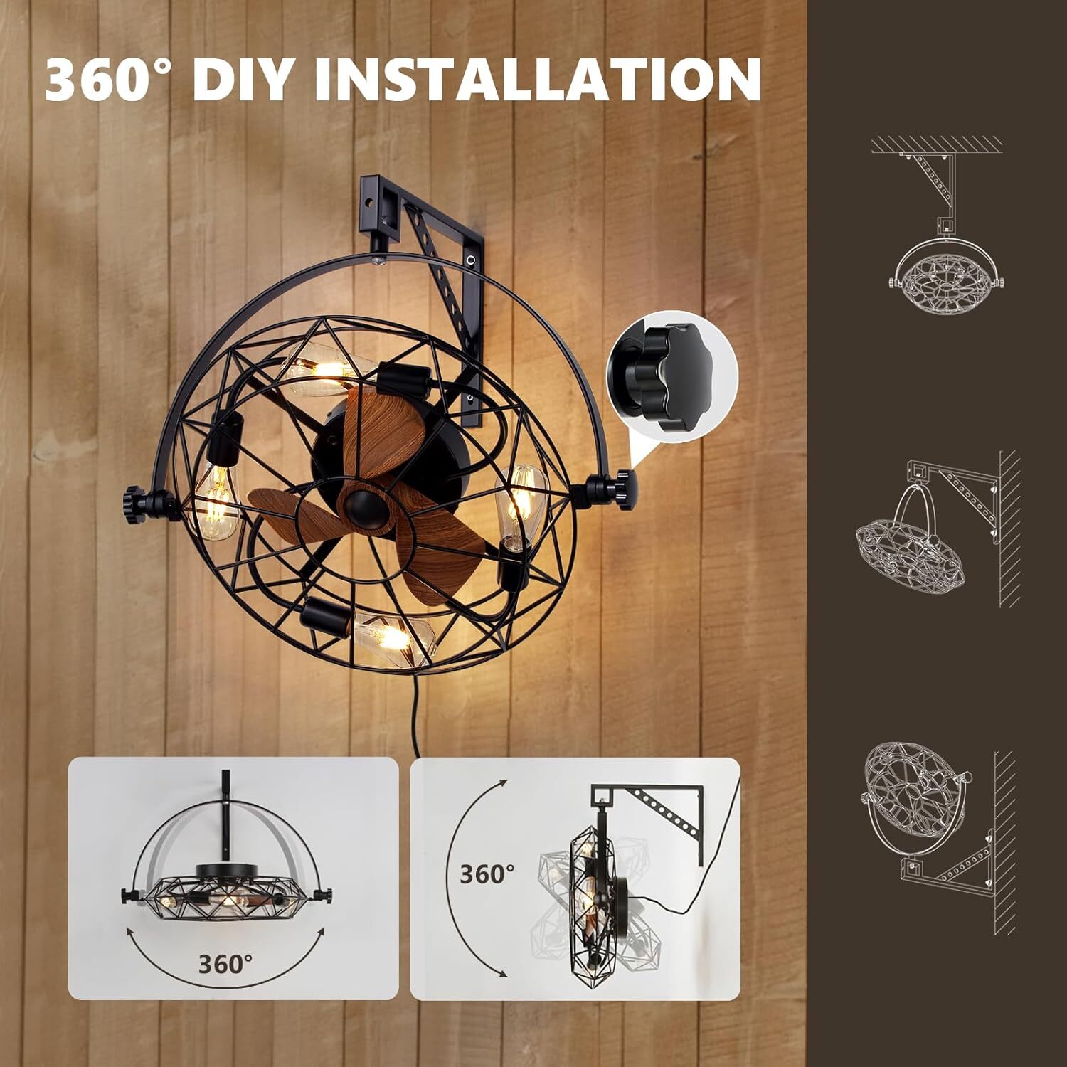 20" Farmhouse Ceiling Fan Light Flush Mount Caged Lights kit With Remote Control