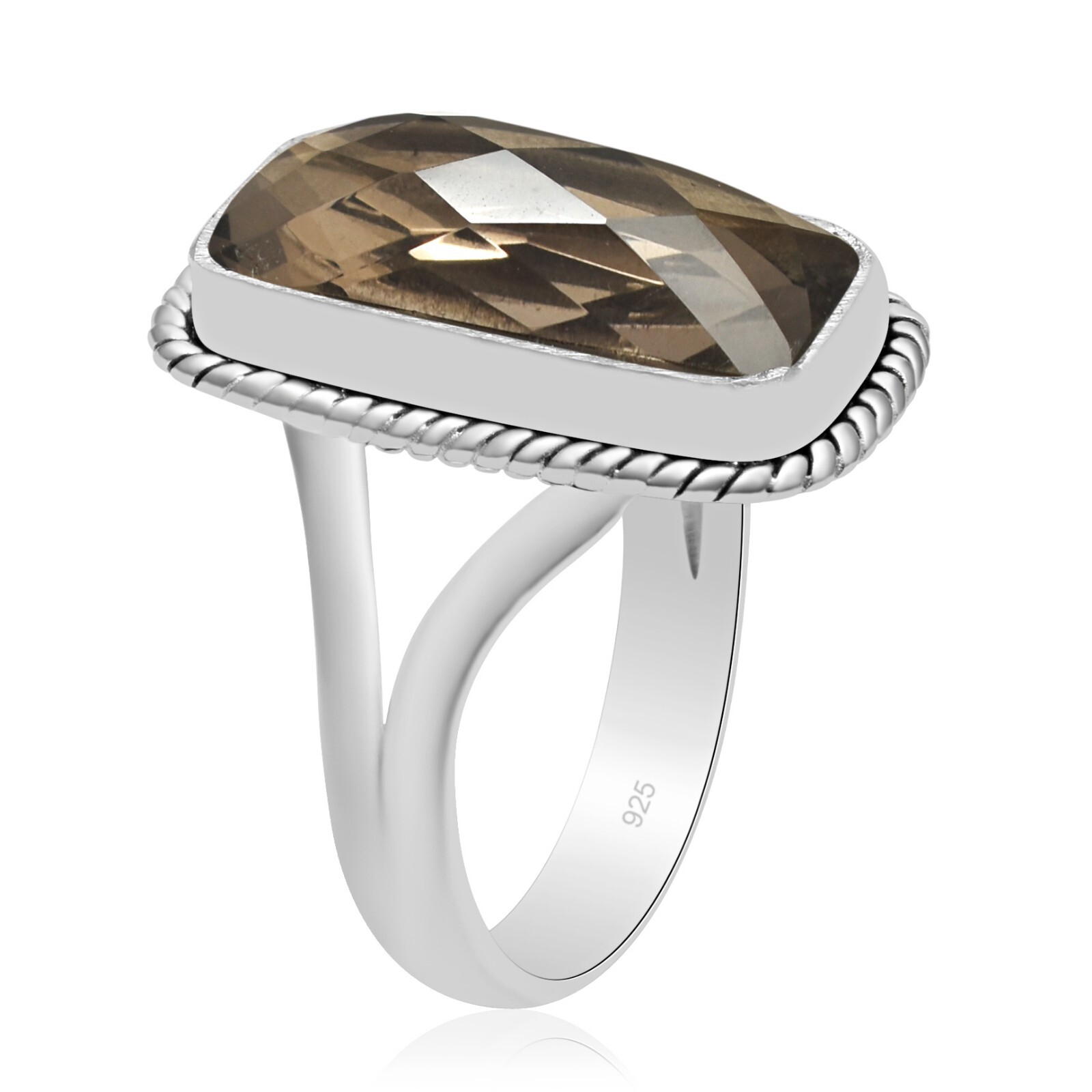 Natural Smoky Quartz Solid 925 Sterling Silver Split Shank Ring For Women SC-86