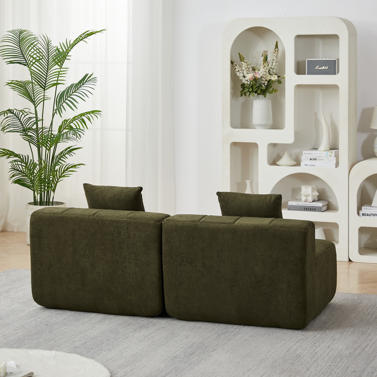 Chenille sectional sofa with 2 pillows,Symmetrical Modular Sofa Sectional for