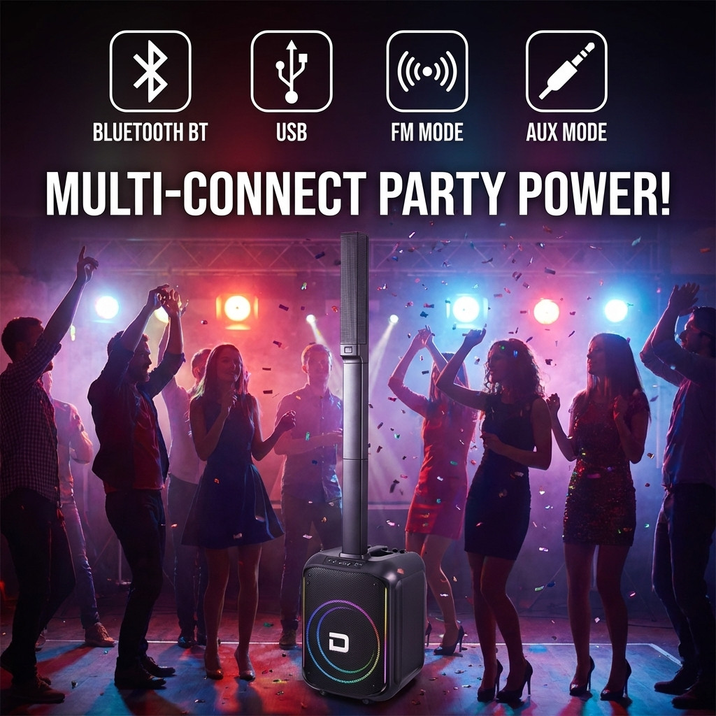 Portable Column Speaker System with 12'' Powered Subwoofers, 3 Column Speaker US