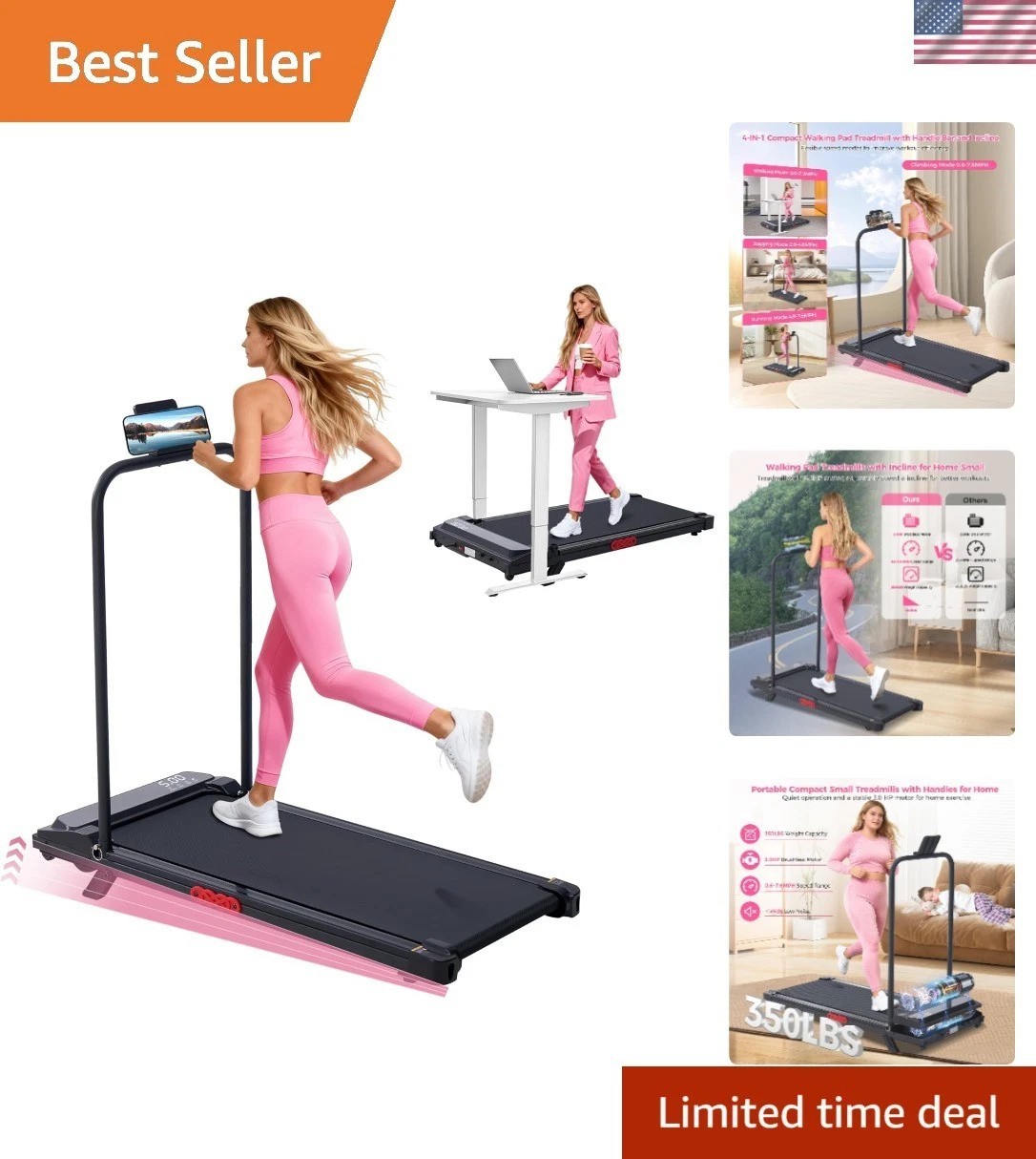 2026 Upgrade Portable Walking Pad Treadmill with Handle Bar & Incline Features