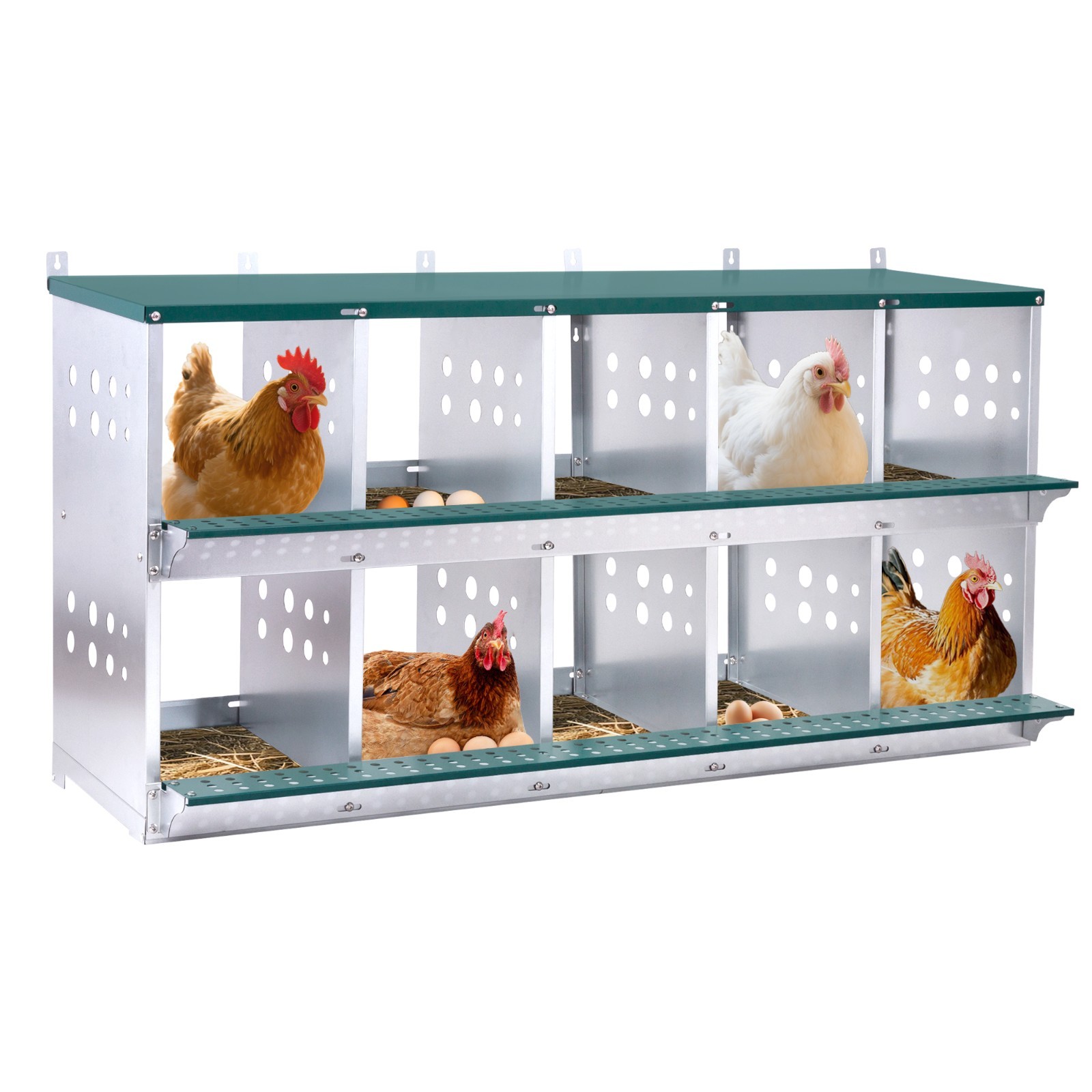 6/10 Holes Chicken Nesting Box 2 Tiers Metal Chicken Egg Laying Nest Box