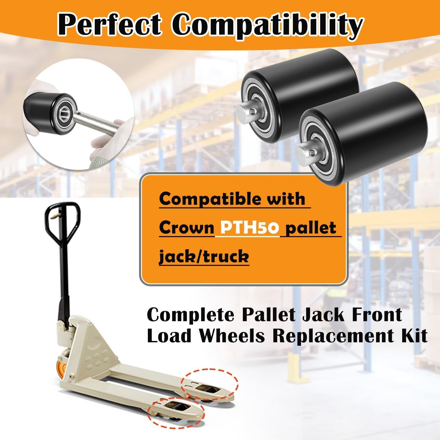 for Crown PTH50 Pallet Jack Front Load Wheels Replacement Kit Front Load Roller