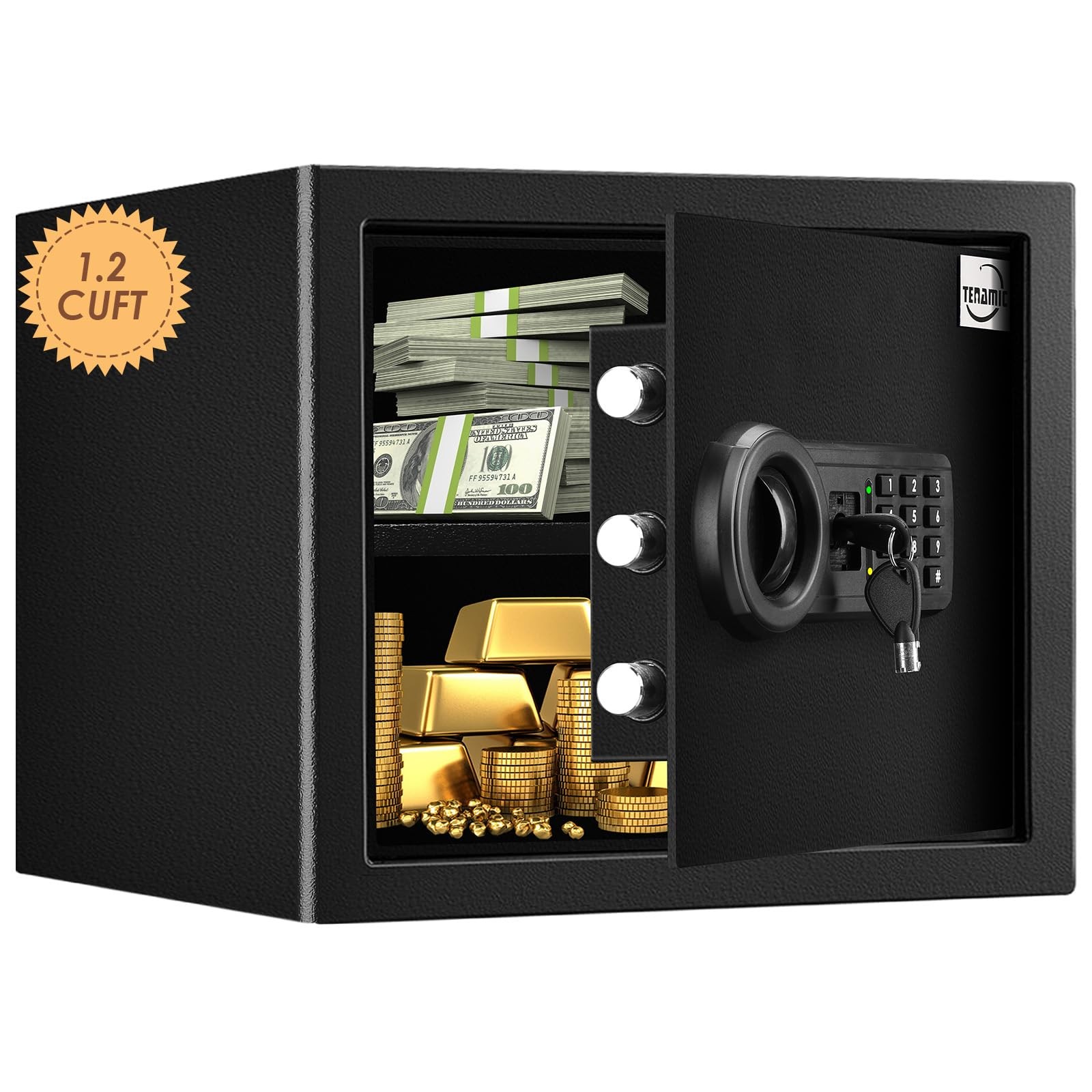 Tenamic Safe Box 1.2 Cuft Fireproof Waterproof Home Safe, cuft, black