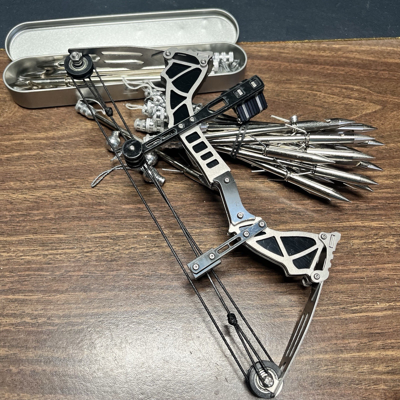 Mini 9” Compound Bow & Fishing Arrows Stainless Steel Small Hand Compound Bow.