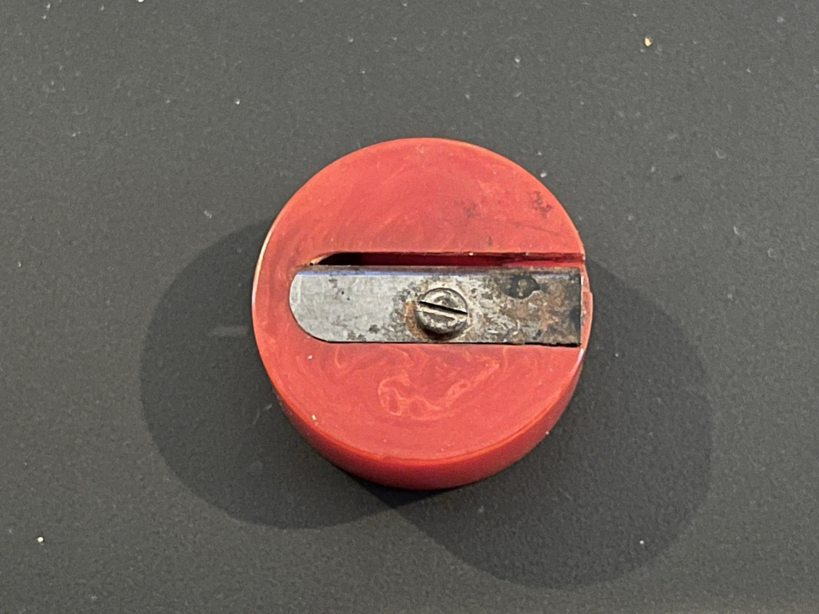 Vintage Red Bakelite Round Pencil Sharpener